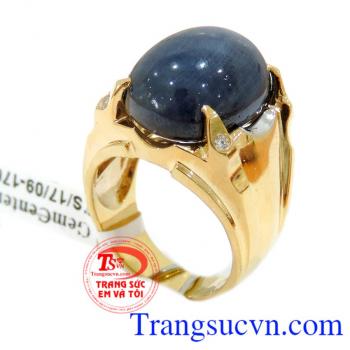Nhẫn vàng nam Sapphire mệnh Mộc vàng 14k màu sắc đẹp, chất lượng cao, đeo hợp thời trang và phong thủy