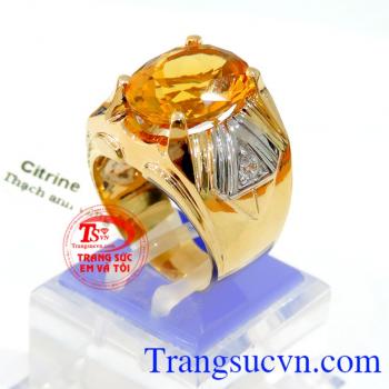 Nhẫn nam vàng 14k citrine hẫn vàng gắn đá chủ citrine thiên nhiên, Nhẫn nam vàng đảm bảo chất lượng Uy tín, Đeo hợp phong thủy