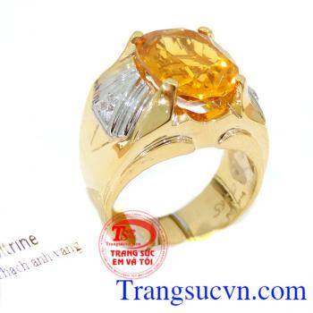 Nhẫn nam vàng 14k citrine hẫn vàng gắn đá chủ citrine thiên nhiên, Nhẫn nam vàng đảm bảo chất lượng Uy tín, Đeo hợp phong thủy