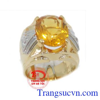 Nhẫn nam vàng 14k citrine hẫn vàng gắn đá chủ citrine thiên nhiên, Nhẫn nam vàng đảm bảo chất lượng Uy tín, Đeo hợp phong thủy