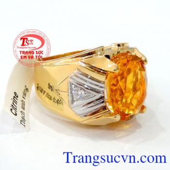 Nhẫn nam vàng 14k citrine hẫn vàng gắn đá chủ citrine thiên nhiên, Nhẫn nam vàng đảm bảo chất lượng Uy tín, Đeo hợp phong thủy