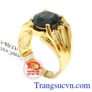 Nhẫn nam vàng sapphire xanh vàng 14k bền đẹp, chất lượng, mang lại may mắn bình an và thịnh vượng