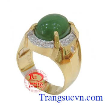 Nhẫn nam đá xanh lá cây chất liệu nhẫn nam vàng 14k gắn ngọc Ngọc Nephrite thiên nhiên Nhẫn nam đá xanh lá cây có giấy kiểm định Đá Quý và vàng