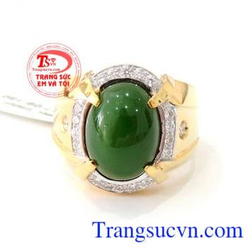 Nhẫn nam đá xanh lá cây chất liệu nhẫn nam vàng 14k gắn ngọc Ngọc Nephrite thiên nhiên Nhẫn nam đá xanh lá cây có giấy kiểm định Đá Quý và vàng