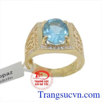 Nhẫn nam xanh lam chất liệu vàng 14k nguyên khối,đá Topaz thiên nhiên mang lại sự trong sáng trong suy nghĩa,nồng ấm trong tình yêu,chân thành