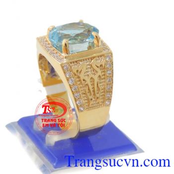 Nhẫn nam xanh lam chất liệu vàng 14k nguyên khối,đá Topaz thiên nhiên mang lại sự trong sáng trong suy nghĩa,nồng ấm trong tình yêu,chân thành
