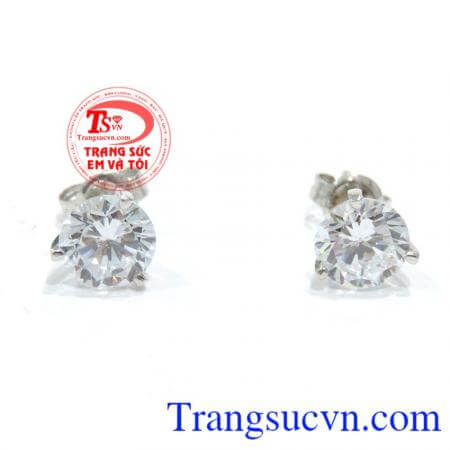 Đôi Nụ tai vàng trắng 18k nhập khẩu nguyên chiếc.