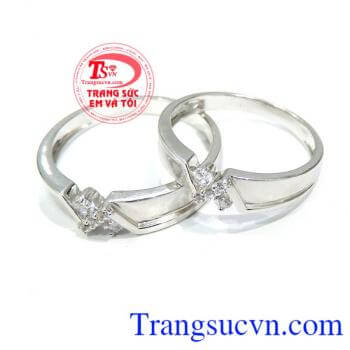 Đôi nhẫn cưới 18k trắng