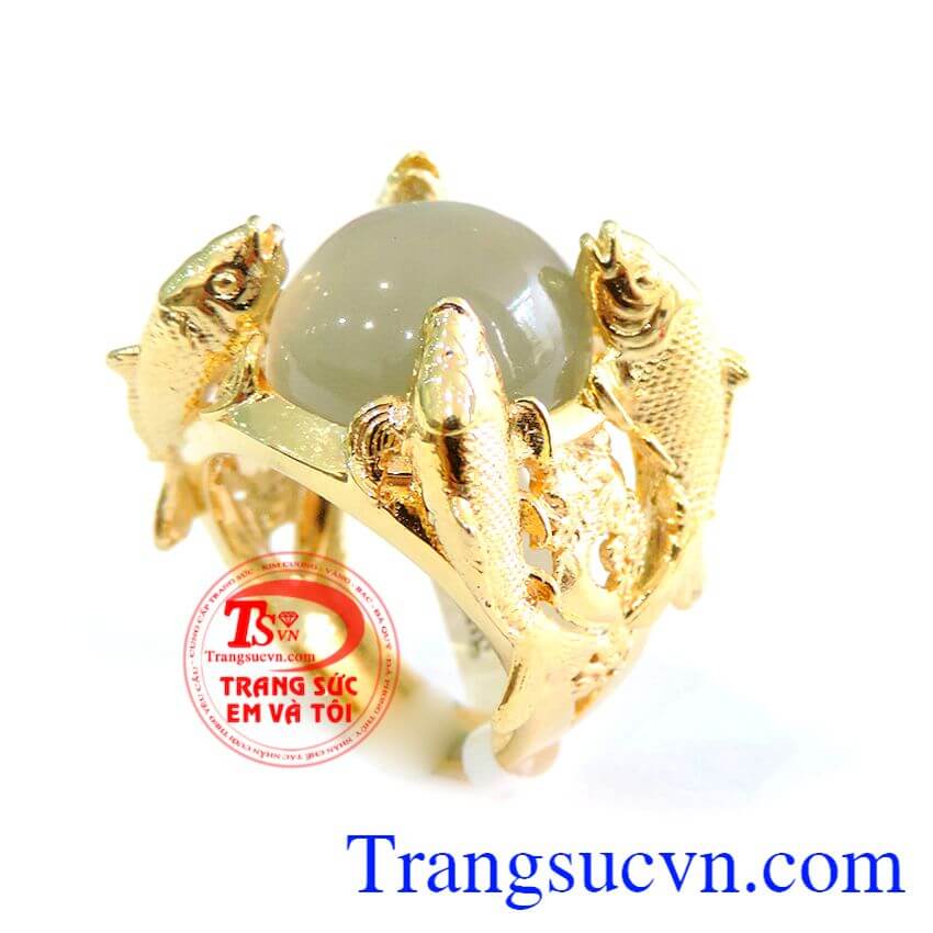 Nhẫn nam Moonstone Cá Vàng 14k màu sắc đẹp, chất lượng cao, đeo hợp thời trang và phong thủy