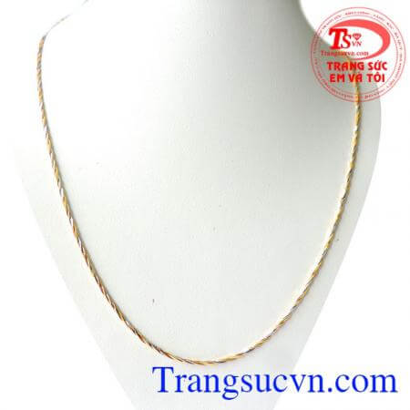 Dây Vàng Hồng Trắng 18k 750 đẹp và sáng bóng,Đeo cổ của nữ,3 màu bện với nhau làm cho sợi