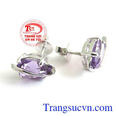 Hoa tai thạch anh tím vàng trắng bảo hành 1 năm.