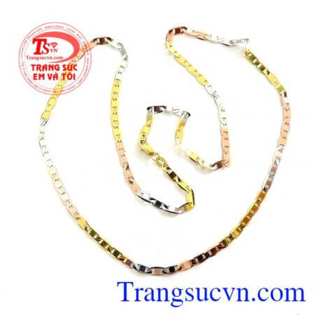 Dây chuyền italy 18k 3 màu kết hợp đeo cùng mặt dây chuyền vàng 18k đẹp,Giao hàng toàn quốc