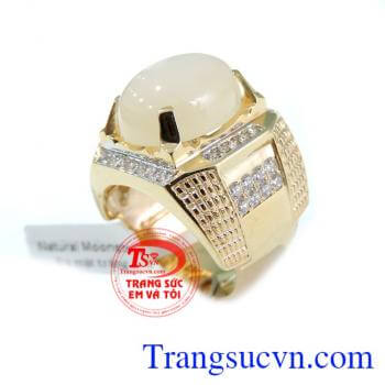 Nhẫn nam đá mặt trăng vàng 14k,Chiếc Nhẫn nam đá mặt trăng có giấy kiểm định đá quý và vàng hợp với người mệnh Kim Và Mệnh Thủy với chất thiết kế nhẫn nam đeo ngón giữa