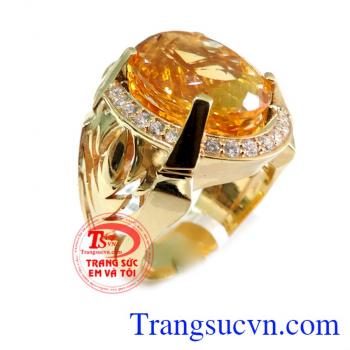 Citrine tinh tế và đẳng cấp,chất lượng đảm bảo,Nhẫn vàng 14k thạch anh vàng món qùa dành cho nam mệnh kim và Thủy, thiết kế nhẫn nam theo yêu cầu