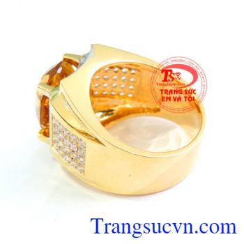 Chiếc Nhẫn nam Mệnh Kim Citrine vàng 14k đúc nguyên khối, Nhẫn nam Mệnh Kim Citrine Giấy kiểm định đá quý Bảo hành 1 năm Nhẫn nam Mệnh Kim Citrine tinh tế và sang trọng