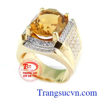 Chiếc Nhẫn nam Mệnh Kim Citrine vàng 14k đúc nguyên khối, Nhẫn nam Mệnh Kim Citrine Giấy kiểm định đá quý Bảo hành 1 năm Nhẫn nam Mệnh Kim Citrine tinh tế và sang trọng