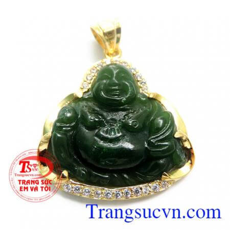 Mặt ngọc nephrite phật di lặc là biểu tượng của sức khỏe, mang lại hạnh phúc được chế tác tỉ mỉ khéo léo từng chi tiết, kết hợp với vàng 14k sáng bóng, uy tín