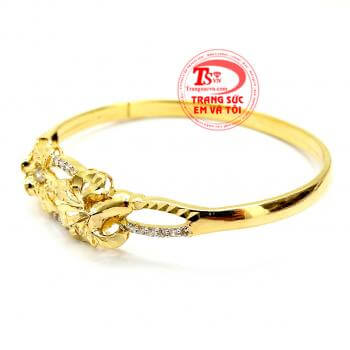Vòng tay vàng tây đính đá,Vòng tay vàng 10k. Vòng vàng hoa kép đính đá