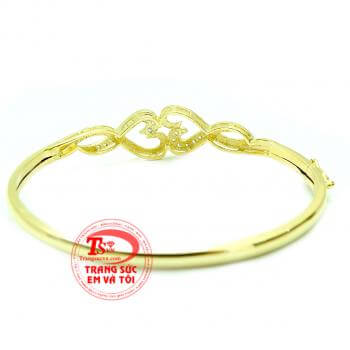 Vòng tay vàng tây 10k, Vòng tay vàng trái tim đôi với thiết kế độc đáo tinh tế cá tính cho bạn gái. Vòng tay vàng trái tim đôi