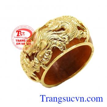 Nhẫn ngọc rồng vàng 18k ngọc cẩm thạch thiên nhiên cao cấp
