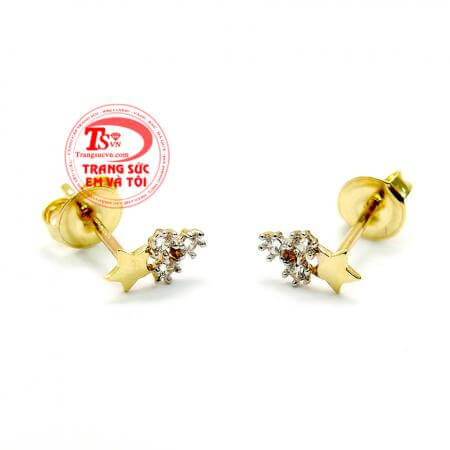 Hoa tai vàng tây 10k cho nữ. Hoa tai vàng ngôi sao đính đá