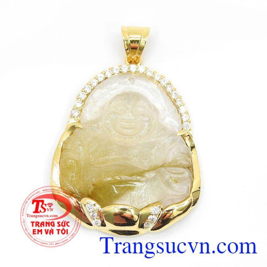 Mặt phật Di lặc thạch anh tóc xanh rêu