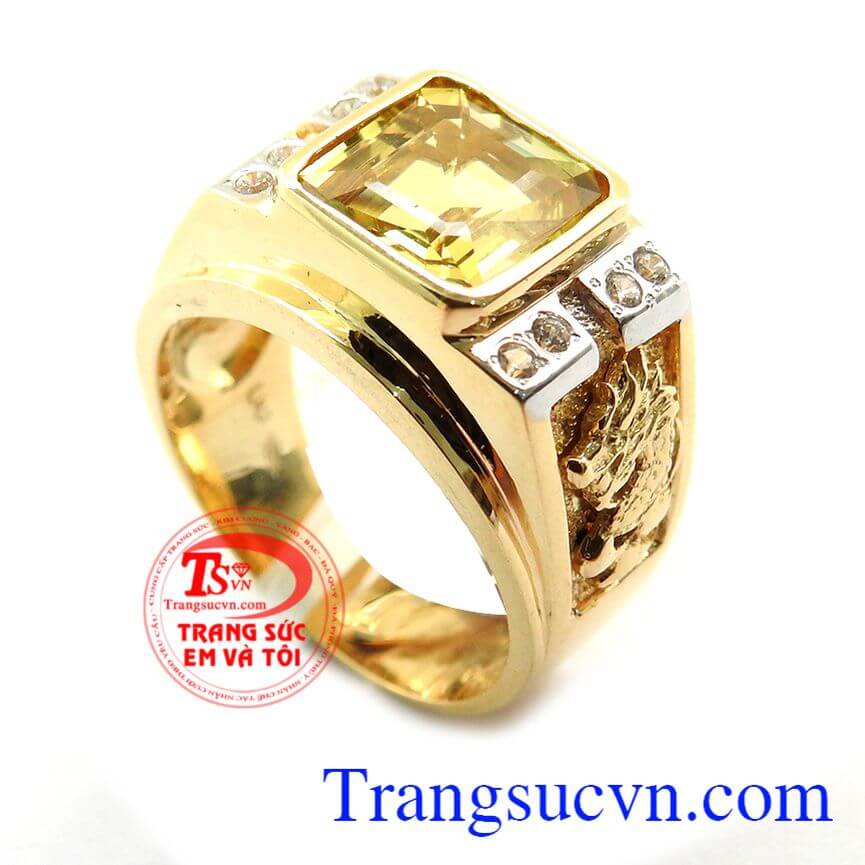 Nhẫn nam saphia vàng thiên nhiên hình chữ nhật vàng 18k hình rồng vàng đẹp sang trọng lượng