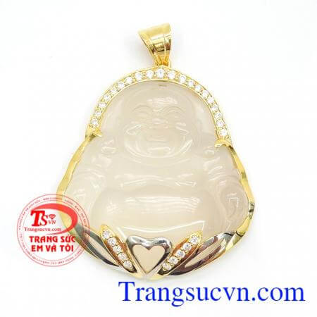 Mặt dây chuyền nam Di Lặc đá mã não thiên nhiên bọc vàng đẹp chất lượng cao