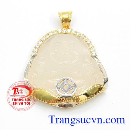 Mặt dây Di Lặc thịnh vượng đá mã não thiên nhiên bọc vàng cao cấp dành cho nam