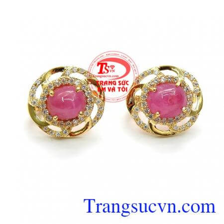 Hoa tai ngọc Ruby thiên nhiên bọc vàng