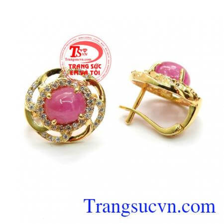 Hoa tai ngọc Ruby thiên nhiên bọc vàng mẫu mã đẹp thồi trang. 