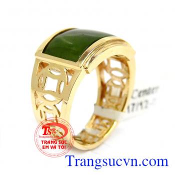 Nhẫn nam vàng 14k mệnh mộc ngọc cẩm thạch thiên nhiên thời trang