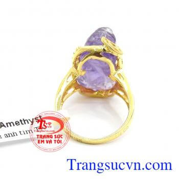 Nhẫn Tỳ Hưu Thạch Anh tím thiên nhiên bọc vàng bền đẹp, thiết kế tinh xảo cho bạn gái