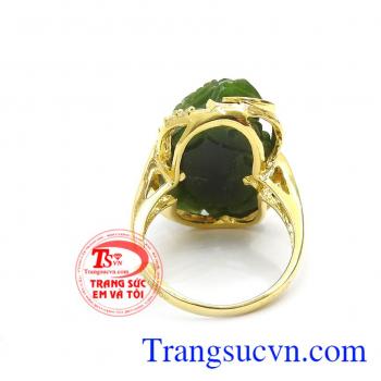 Nhẫn vàng màu tinh tế gắn tỳ hưu đá thiên nhiên, mang lại may mắn và hộ mệnh, Nhẫn nữ vàng tây dành cho phái đẹp