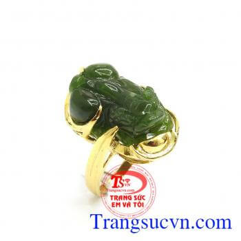 Nhẫn nữ Tỳ Hưu phát tài phát lộc mẫu mã trang nhã, Nhẫn nữ Tỳ Hưu ngọc Cẩm Thạch thiên nhiên bọc vàng