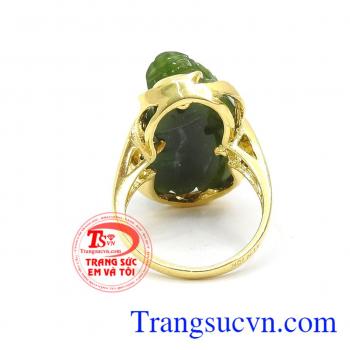 Nhẫn vàng màu tinh tế gắn tỳ hưu đá thiên nhiên, mang lại may mắn và hộ mệnh, Nhẫn nữ vàng tây dành cho phái đẹp