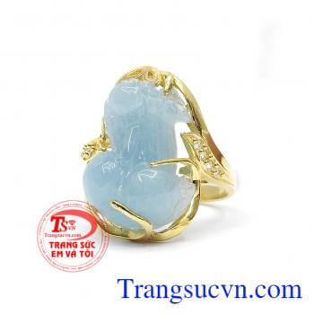 Nhẫn vàng màu tinh tế gắn tỳ hưu đá thiên nhiên, mang lại may mắn và hộ mệnh, Nhẫn nữ vàng tây dành cho phái đẹp