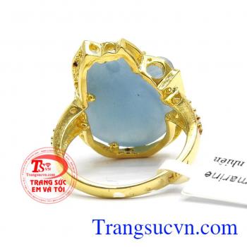 Nhẫn vàng màu tinh tế gắn Hồ Ly đá thiên nhiên, Nhẫn nữ vàng tây dành cho phái đẹp