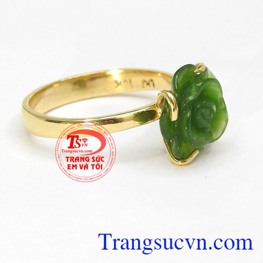 Nhẫn nữ vàng gắn đá quý nephrite thiên nhiên dành cho phái đẹp, đeo hợp thời trang và quý phái
