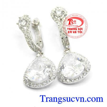 Hoa Tai Vàng Trắng Cá Tính Thời trang chế tác tinh xảo, Hoa tai nữ đính kim cương nhân tạo cao cấp, Hoa tai nữ đẹp