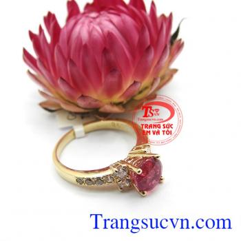Nhẫn nữ vàng gắn đá quý ruby thiên nhiên dành cho phái đẹp, đeo hợp thời trang và quý phái