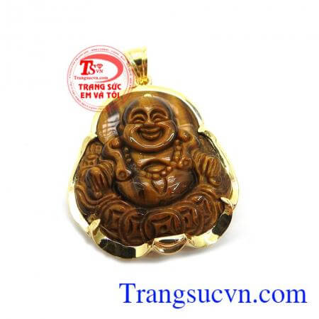 Mặt dây phật di lặc tài lộc là sản phẩm mặt dây chuyền được chế tác từ đá mắt hổ bọc vàng 10k