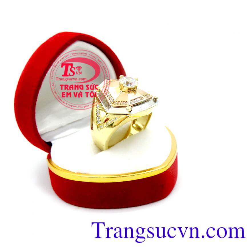 Nhẫn nam 3 màu quý phái, nhẫn nam vàng tây đẹp, vàng 18k chất lượng đảm bảo, có giấy chứng nhận vàng, gắn kim cương nhân tạo to đẹp.