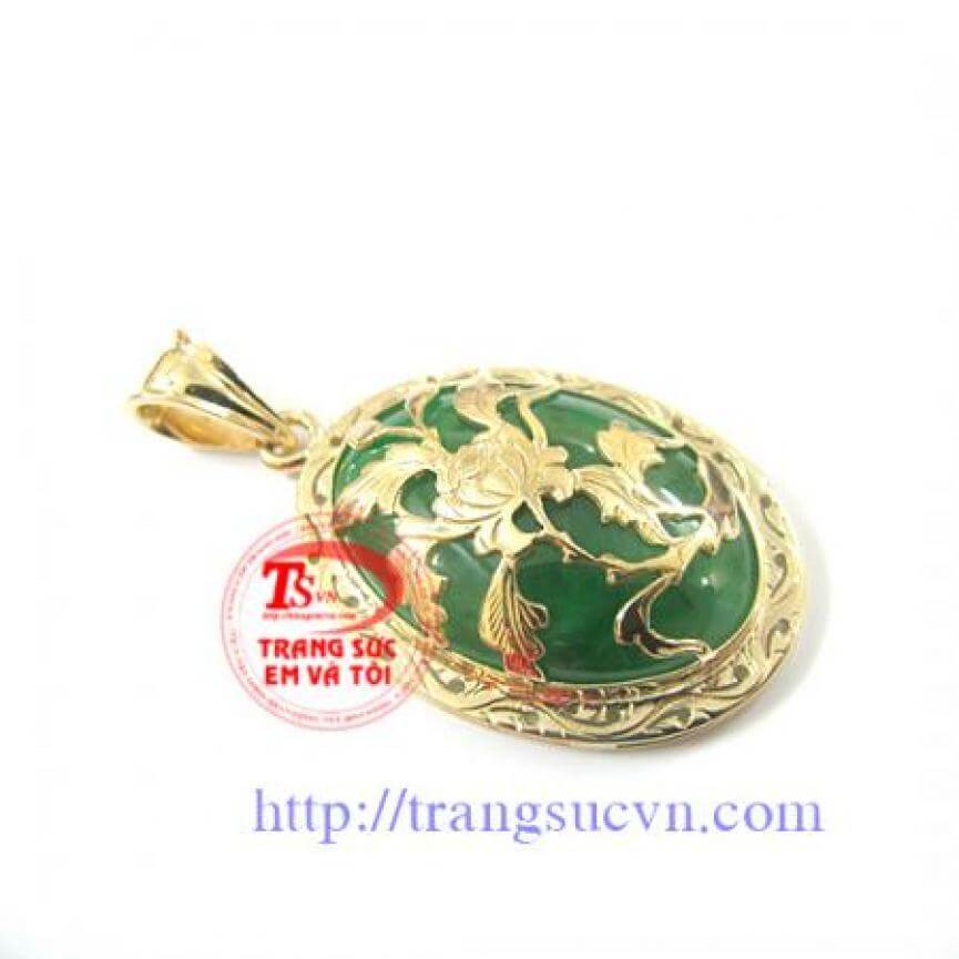 Mặt ngọc hoa cúc vàng 14k cẩm thạch thiên nhiên