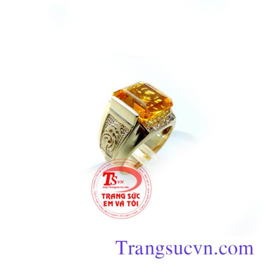Nhẫn nam thạch anh vàng chữ nhật