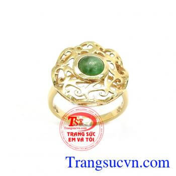 Nhẫn Nữ Vàng Đính Ngọc Cẩm Thạch vàng 14k sang trọng quý phái, phù hợp phong cách thời trang phái đẹp