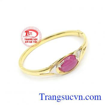 Vòng Tay Bình An May Mắn vàng 10k gắn Ruby nhân tạo bền đẹp, chất lượng. 