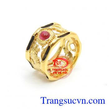 Nhẫn Nữ Ruby Rồng Phượng vàng 18k gắn lông đuôi voi, Nhẫn nữ vàng tây