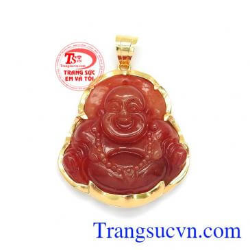 Mặt Di Lặc An Yên Hạnh Phúc ngọc Cẩm Thạch thiên nhiên bọc vàng sang trọng