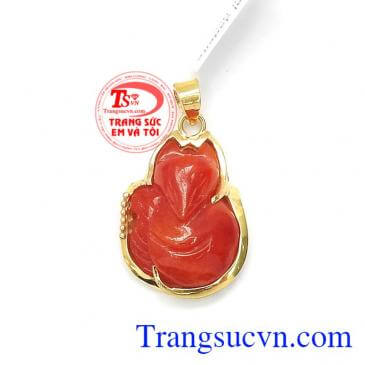 Mặt Dây Hồ Ly Bình An Hạnh Phúc chế tác bằng ngọc Phỉ Thúy thiên nhiên bọc vàng 10k đẹp,Mặt Dây Hồ Ly Bình An Hạnh Phúc